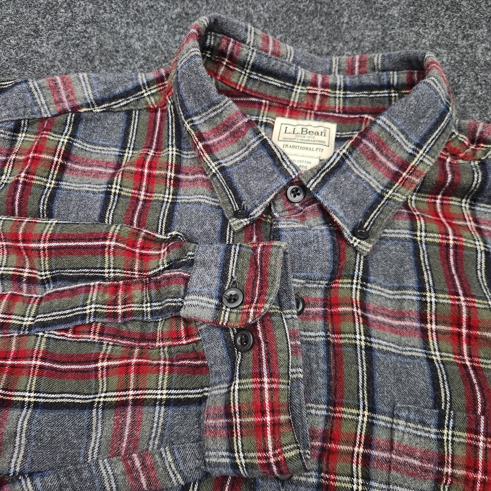 LL Bean Mens XL Gray Red Plaid Flannel Button‎ Up Traditional Fit Shirt Heritage
